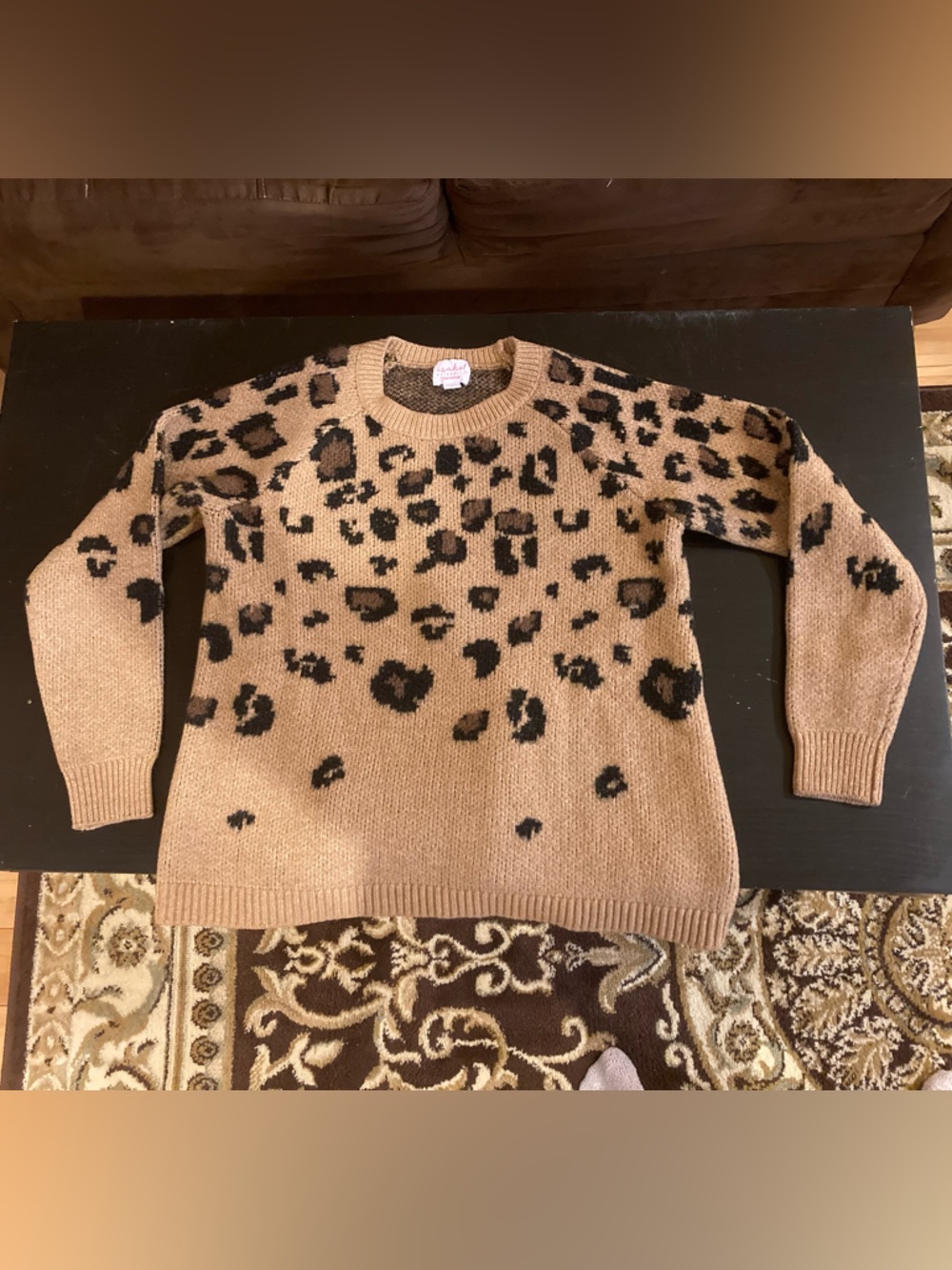 Leopard Print Crewneck Sweater in Camel